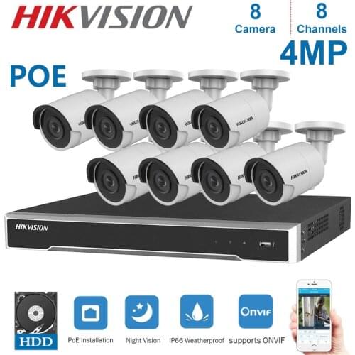 8Channels Hikvision POE NVR Video Surveillance Kits with 4MP IP Camera Network Security Night Vision CCTV Security System Kits