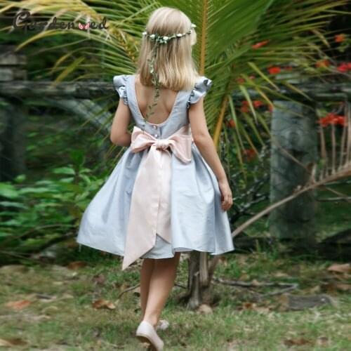 Satin Sashes Bow Kids Pageant Dress Girl Simple Design Little Bride Dresses Satin Bow Knot Girl Wedding Dresses