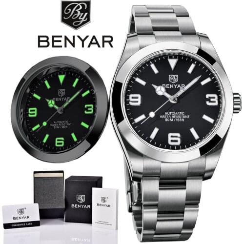 Automatic Mechanical Watches Mens BENYAR Top Brand Luxury Mens Watch Fashion Stainless Steel Waterproof Wristwatches Luminous