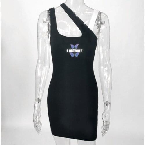 Dark Academia Black Summer Club Dress Women 2021 Y2k Butterfly Embroidered Bodycon Vestidos Women E Girl Sexy High Waist Dresses