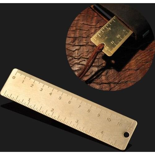 Chzimade Vintage EDC Brass Handy Straight Ruler Pendant Pocket School Copper Metal Bookmark Dual Scales
