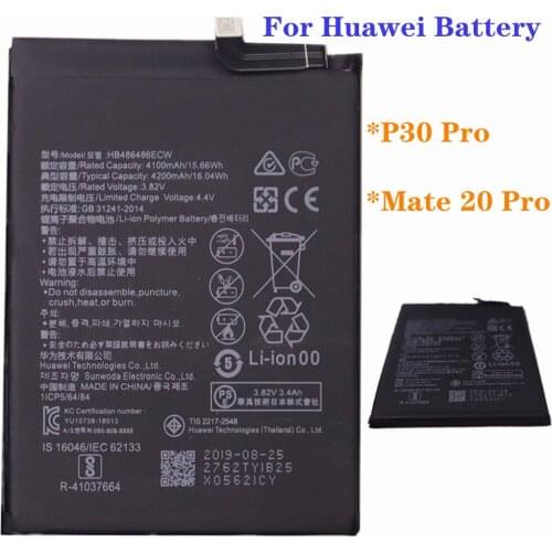 For Huawei P30 Pro / Mate 20 Pro Mobile Phone Battery HB486486ECW 4200mAh High Capacity Smartphone Batteries