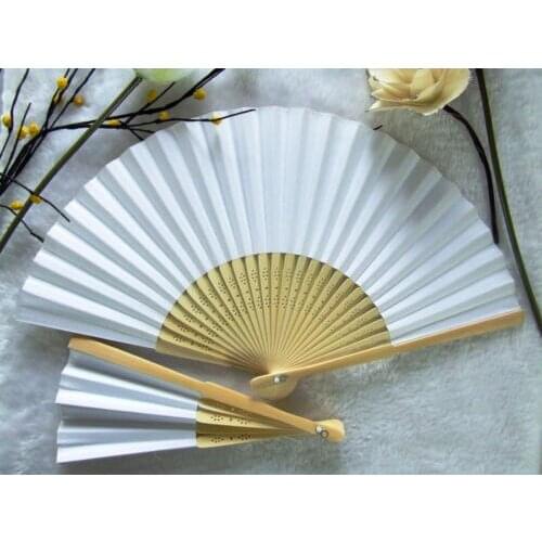 [ Fly Eagle ] White Ladies Bamboo&Paper Fan Hollow Out Hand Folding Fans Outdoor Wedding Party Favor