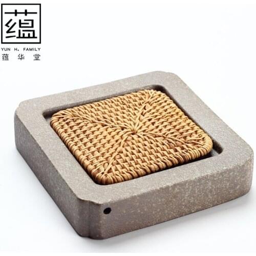 Stoneware pot bearing pot holder handmade rattan dry bubble tray tea mat tea tray tea table water storage water storage