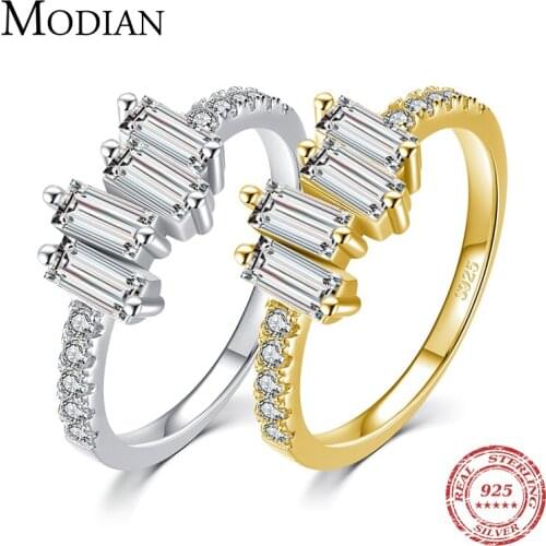 Modian Sparkling Emerald Cut CZ Finger Rings for Women 925 Sterling Silver Jewelry Wedding Statement Engagement Female Bijoux