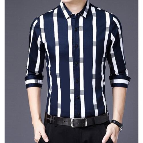 Korean style vertical stripes fashion slim boutique long sleeve shirt Autumn 2018 New high-quality cotton luxury shirt men M-3XL