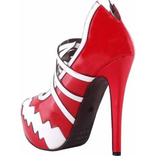 LF80866 SHOW STORY Fashion Two Tone Cross Over Strappy Platform Stiletto Heel Pumps