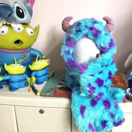 Monsters Sulley Sully University Cap Plush Hat Scraf with Gloves Halloween Gifts cosplay Plush Toy