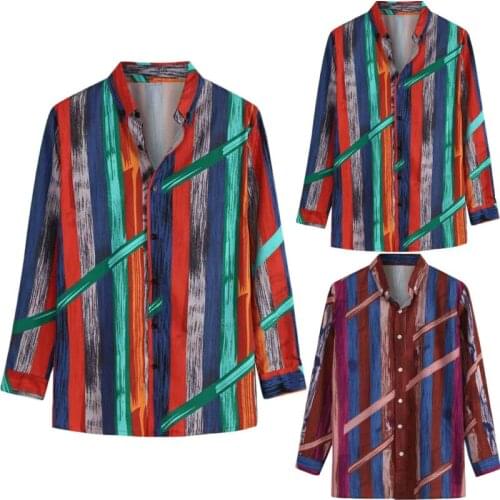 Men Hawaiian Floral Shirt Autumn Long Sleeve Color Striped Shirts Men Summer Autumn Long Sleeve Men Shirts