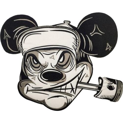 Mouse Biker Rider Vest Embroidered Iron On Back Of Jacket Patch White Twill Fabric Sticker DIY Eco-Friendly Patches For Clothing