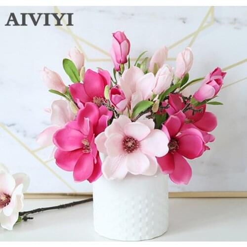 New Artificial Flower Magnolia Decorative Flowers Wedding Silk flowers Sweet Fake Flower for Home Decor Valentines Day