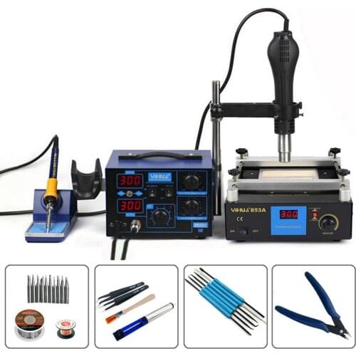 YIHAUA 862D+ And 853A 3 Functions in 1 Bga Rework Station 650W SMD Hot Air Gun + 75W Soldering Irons +600W Preheating Station