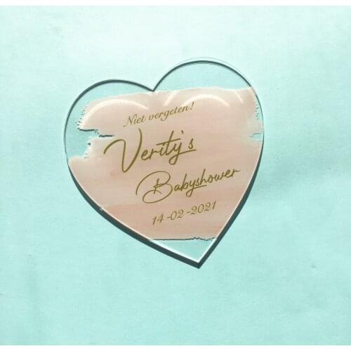 Hot Sell Unique Plexiglass Baby Show Invitation Cards Personalize Printing Laser Cut Heart Shape Invitations 10pcs