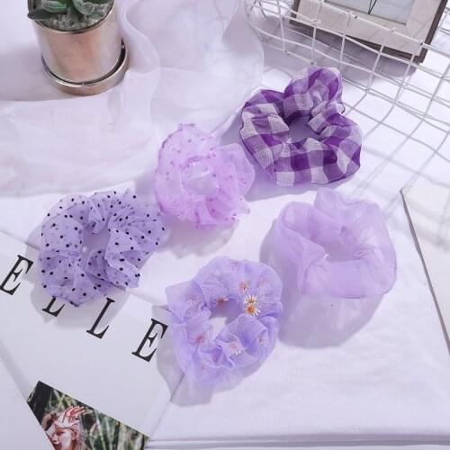 Soft Chiffon Women Hair Scrunchie Elastic Hair Bands Christmas Stretchy Hair Ties Ponytail Purple Solid Color Accessories
