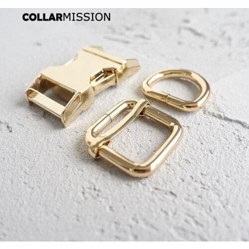 Retailing (metal buckle+adjust buckle+D ring/set) DIY dog collar 20mm golden webbing sewing accessory high quality plated buckle