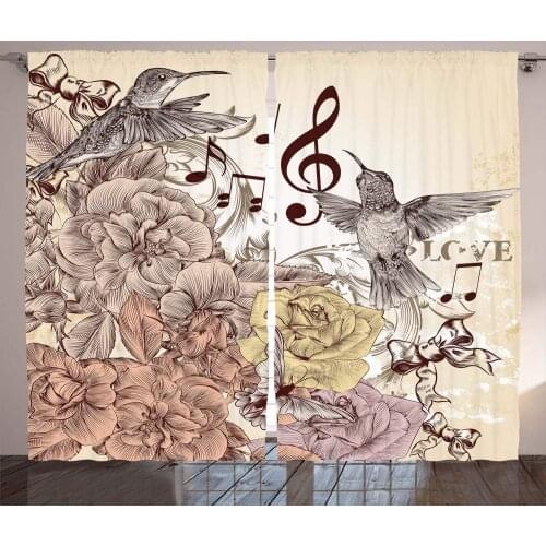 Hummingbird and Flowers Window Curtains Kitchen Items Drapes Curtains for Living Room Home Decor Curtains for Bedroom