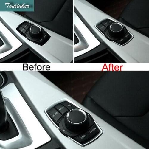 Tonlinker 2 PCS Car Styling DIY New ABS Chrome Multimedia Rotary Pushbutton Light Cover Case Stickers for Bmw 2 Series 218i