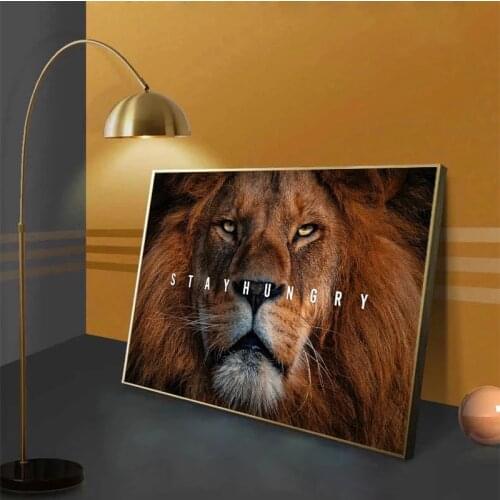 Stay Hungry Animal Lion Inspirational Canvas Painting Wall Art Posters Prints Wall Pictures Living Room Decoration Home Decor