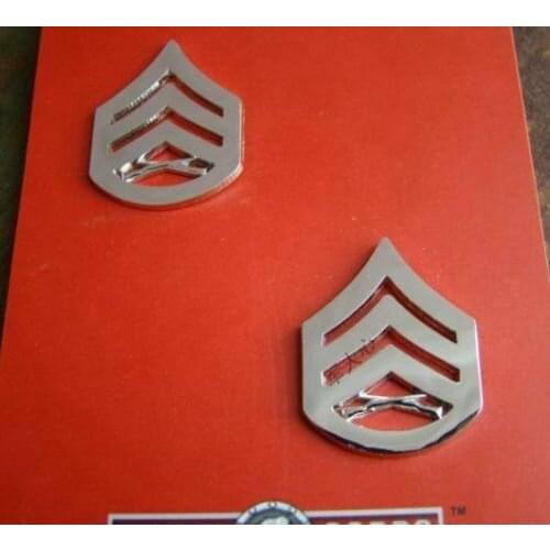 PAIR OF US USMC MARINE CORPS STAFF SERGEANT RANK METAL BADGE PIN SILVER GIFT military Store