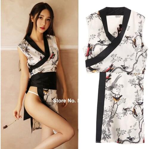 Japanese Trendy Womens Silk Kimono Robe Home Wear Nightgown Lingerie Sleepwear Deep V-neck Peacock Split Sexy Yukata Dress