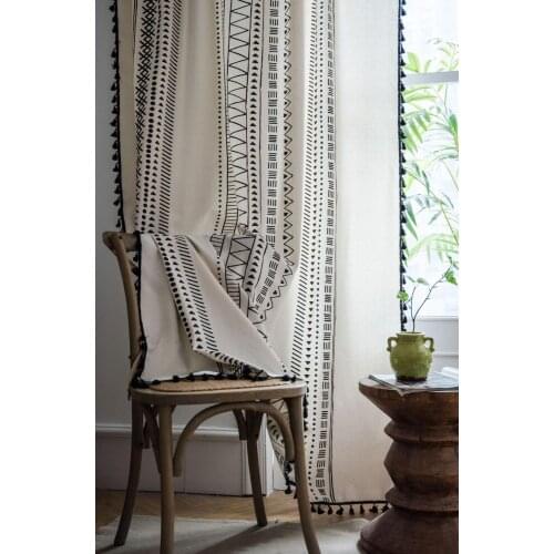 Macrame tassel geometric pattern Blackout fabric curtains in the living room window Curtain Cloth for Home Living Room Decor