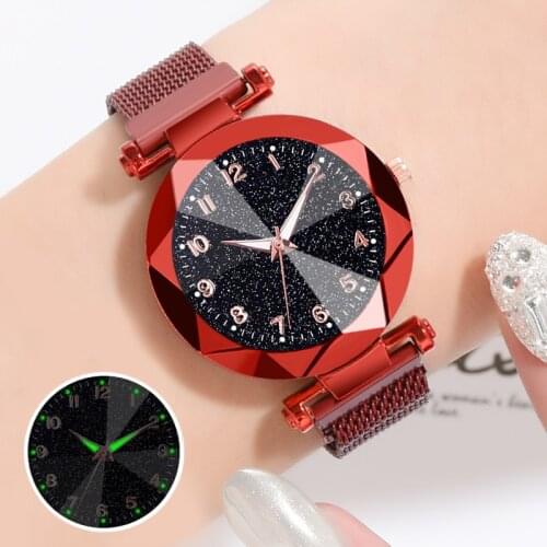 Women Red Watches Fashion Starry Sky Magnet Bracelet Watches Women Stainless Steel Quartz Watches zegarki damskie montre femme