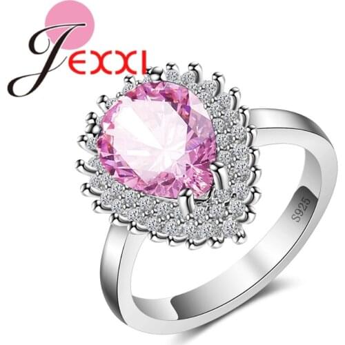 Luxury Drop Water Shape Crystal with Micro CZ Bague Femme 925 Sterling Silver Jewelry for Women Wedding Rings