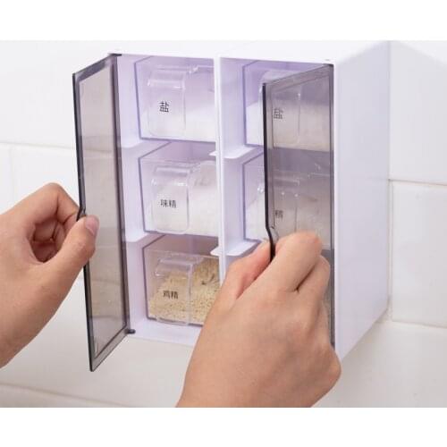 1 Set Puch Free Kitchen Salt Sugar Condiment Box Wall-Mounted Drawer Type MSG Condiment Storage Box