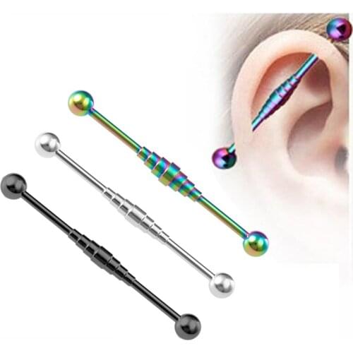 1pc Stainless Steel Industrial Barbell Cartilage Earring Long Ear Stud Bar Helix Tragus Piercing for Women Men Body Jewelry 14G