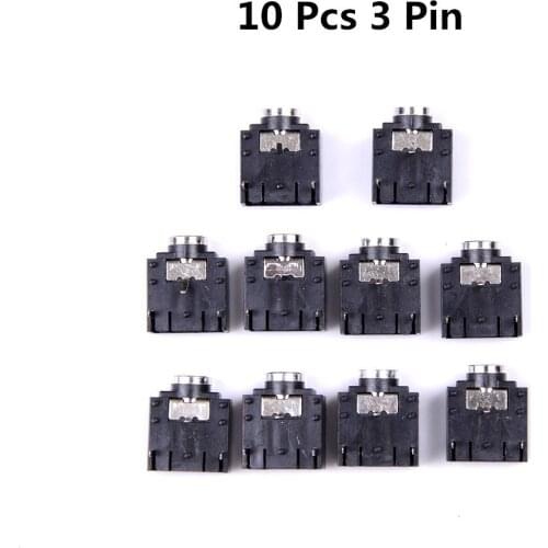 10 Pcs 3 Pin Black PCB Mount Female 3.5mm Stereo Jack Socket Connector Right Angle PCB Mounting