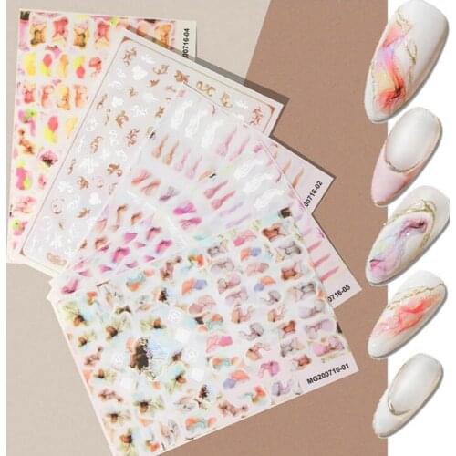 5Sheet Colorful Ink Painting Nail Water Decals Flower Adehesive Paper Wraps Nail Art DIY Tips Nail Art Water Stickers