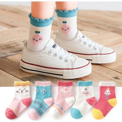 5 Pairs/Lot Childrens Soft Cotton Socks For Teens Boy Girl Baby Cute Cartoon Fashion Warm Socks Set 1-12Y Autumn Winter Kids CN