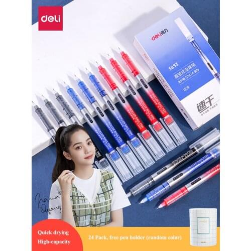 6/12PCS Deli S865 Straight liquid bullet rollerball pen 0.5mm 0.38mm fast dry direct liquid running ball pen student gel pen