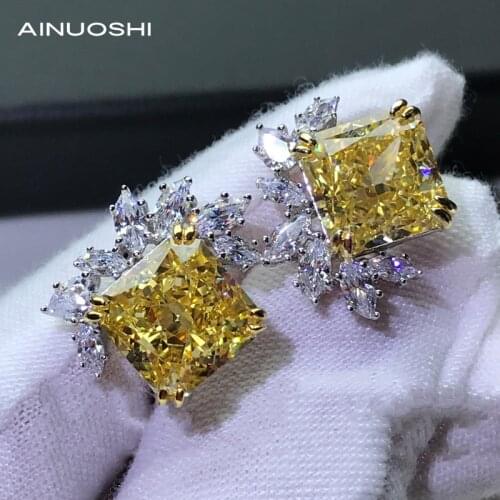 AINUOSHI Square 10x10mm Princess Cut Lad Created Diamond Simple Stud Earrings 925 Sterling Silver Party Gift For Women