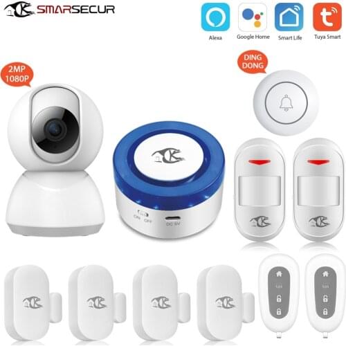 Wireless alarm siren motion sensor security system Android IOS app control compatible with alexa google home
