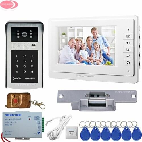 Wireless Remote Control Home Video Door Phone Entry System Rfid Cards Doorbell Outdoor IR Code Keypad Camera +Electric Door Lock