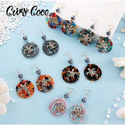 Cring Coco Polynesian Hawaiian Earrings Fashion Animal Turtle Jewelry 2021 Women New Design Acrylic Alloy Drop Dangling Earring