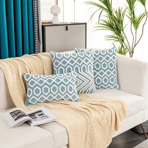 Boho Decoration Cushion Cover 45x45cm/30x50cm Blue Pillowcase Soft for Livingroom Bed Room Sofa Funda Cojin Zip Open Home Dec