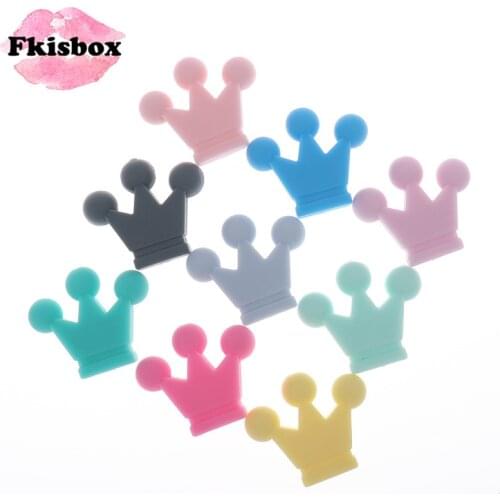 Fkisbox 20pcs Crown Silicone Beads Bpa Free Chewing Baby Teether Pendant Necklace Accessories Food Grade Teething Nursing Gifts