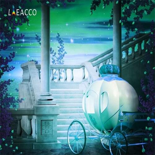 Laeacco Fairytale Stairs Carriage Baby Child Photo Backgrounds Customized Digital Photography Backdrops For Photo Studio