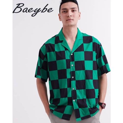 Summer Man Hawaiian Shirts Woman Green Plaid Print Shirt Couple Plus Size Casual Blouses Turn-Down Collar Homewear Unisex Tops