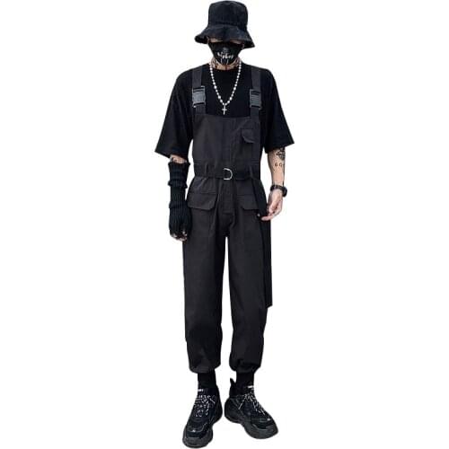 2021 Overalls Men Woman Bib Jumpsuits Tie Waist Feet Cool Street Hip Hop Youth Black Green Pants Lovers Coverall Trousers