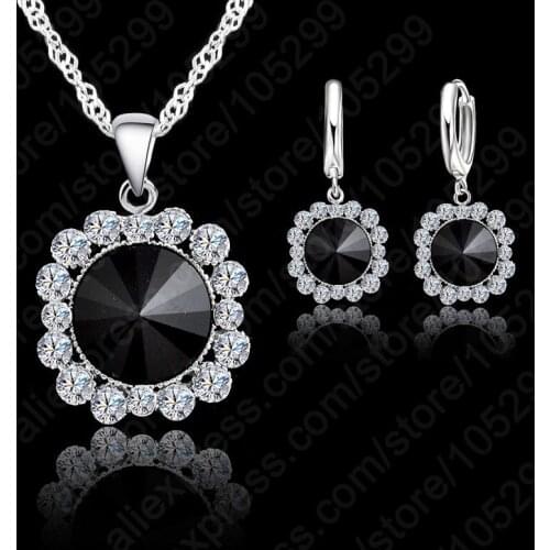 Hot Sale Black 925 Sterling Silver Jewelry Set Crystal Pendant Necklace Choker And Earring CZ Jewelry Set Women Gift