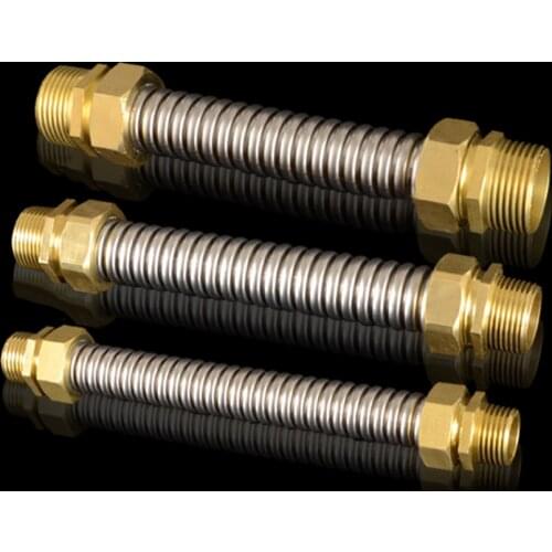 1/2" 3/4" 1" BSP Copper Male Thread 304 Stainless Steel Bellows For Fan coil unit Pipe Central Air Conditioning Water Inlet Hose