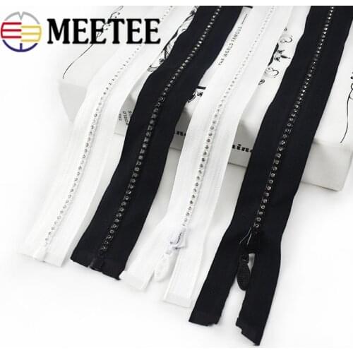 Meetee 2pcs 50/60/70cm 5# Resin Rhinestone Zipper Open-End Auto Lock Diamond Decoration Zips for Jacket Coat DIY Sewing Zippers