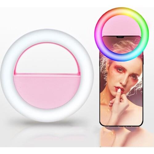 Mini Clip-on Smartphone Selfie Ring Light RGB LED Light Beauty Lamp Built-in Rechargeable Battery for Smartphone Tablets Laptops