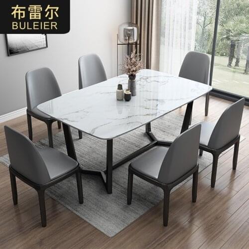 Marble rectangular simple modern household small type square Nordic rock plate table dining chair