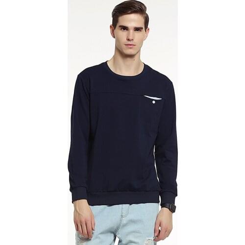 Man Cotton High Quality O-neck Solid Navy Blue Grey White Round Neck Casual Pocket Long Sleeve Men Sweatshirt