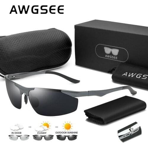 AWGSEE Men Driving Polarized Sport Sunglasses Photochromic Sun glasses Al-Mg Aluminum Frame Ultra Light Day Night Vision Goggles