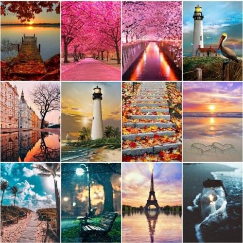 RUOPOTY 60x75cm Frame Painting By Numbers Maple Tower Landscape Modern Picture By Numbers For Home Decor Artwork Diy Gift